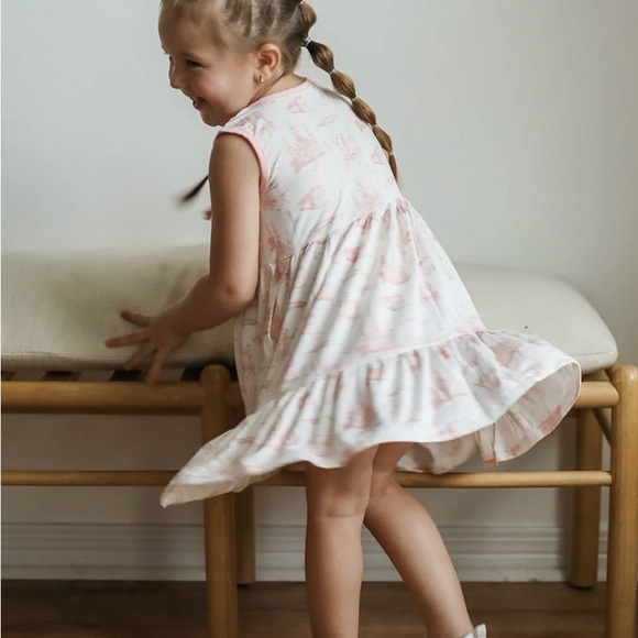 Pink and White Sleeveless Toddler Dress - Picture 2 of 5